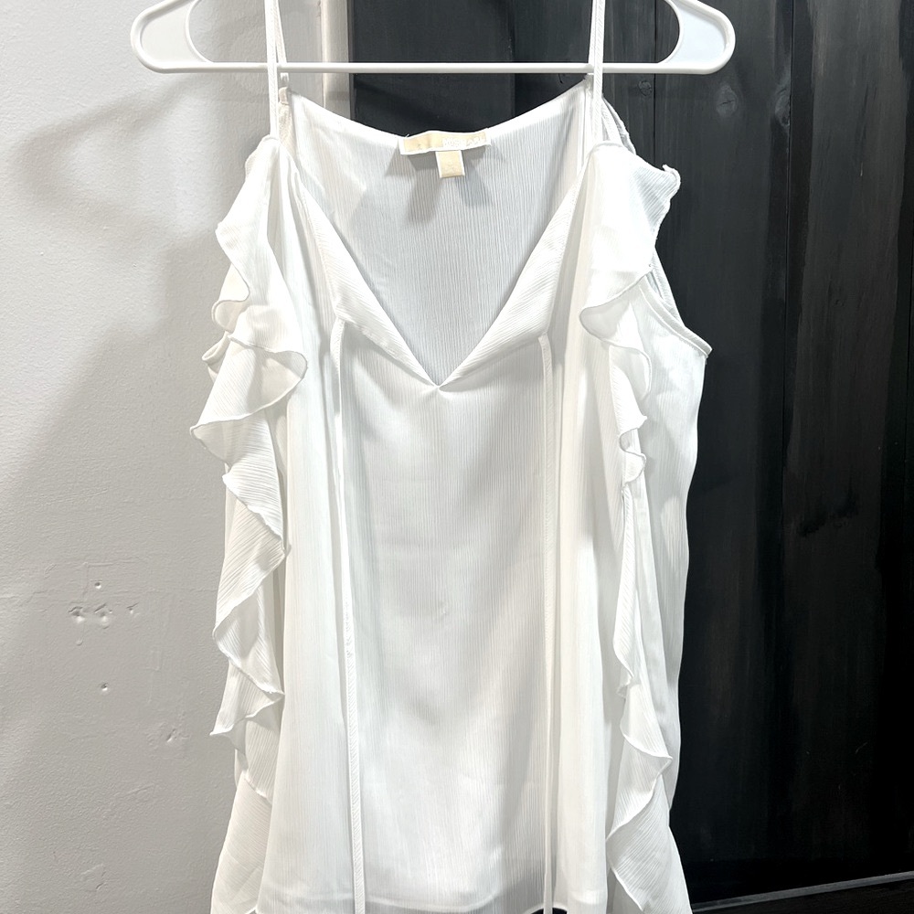 Michael Kors White Ruffled Tie Front Camisole Shirt